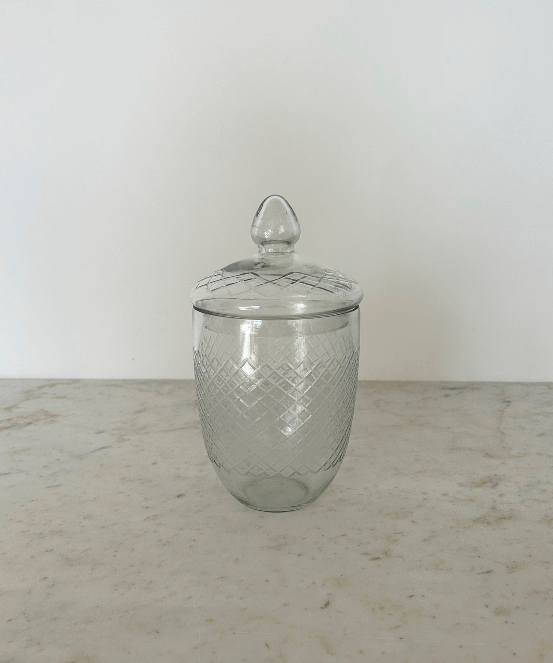 Cut Hand Blown Glass Jar